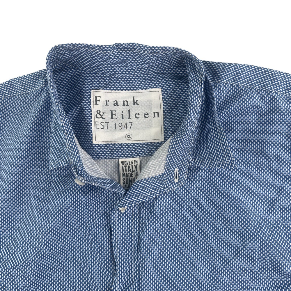 Frank & Eileen Paul Shirt Men's XL‎ Blue Geometric Cotton Italy Fabric Made USA